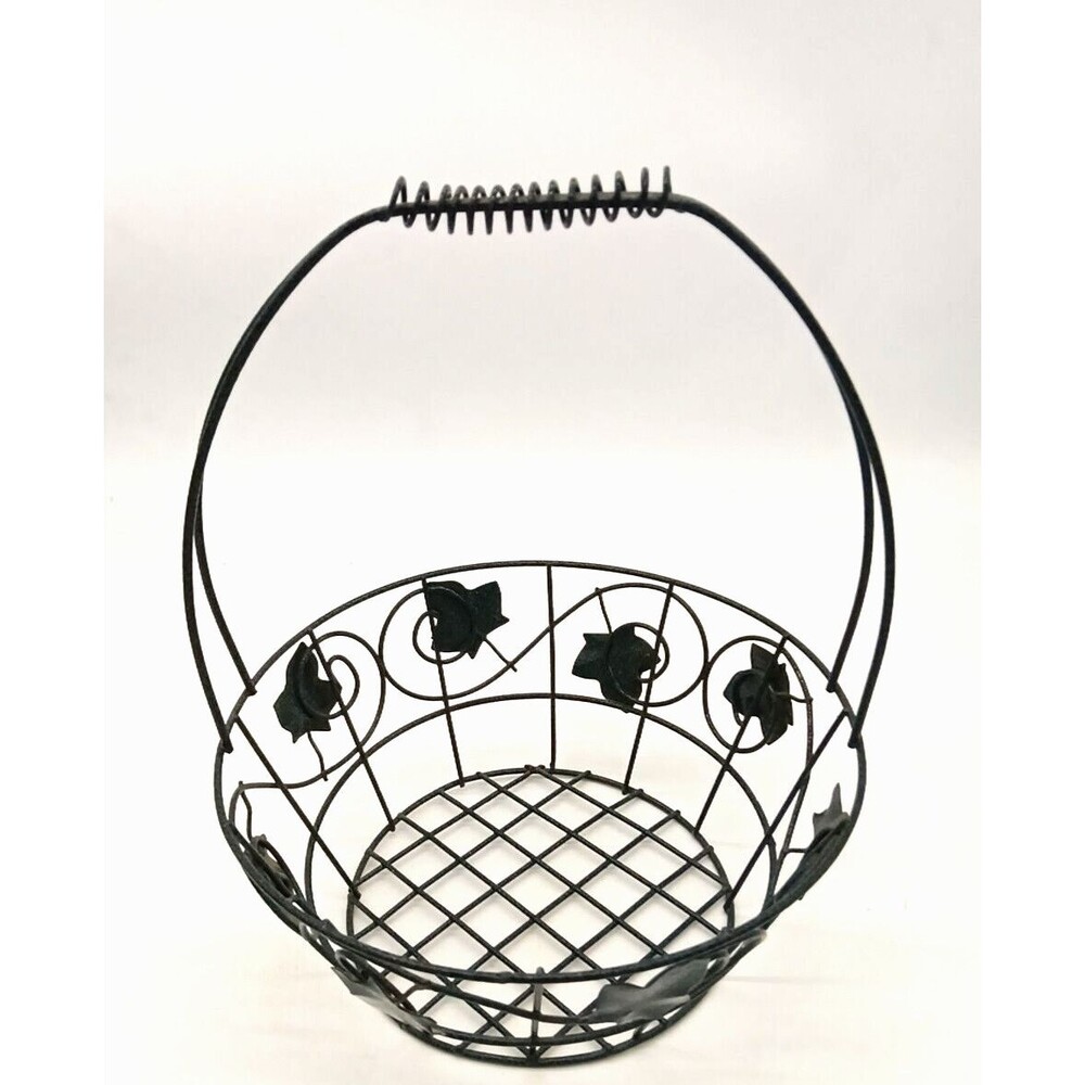 Vintage Green Metal Wire Ivy Leaf Pattern Basket